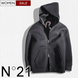 【定価93,500円(税込)】N°21 -ヌメロ ヴェントゥーノ- 遊び心溢れるデザインで魅せる！大人ラグジュアリーカジュアルを演出する♪ ボンディングジップアップパーカー ブルゾン ジャケット フーディ ダブルジップ E0214798 ブラック N21 No.21 レディース イタリア製 la1