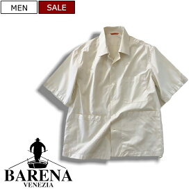 【定価22,000円(税込)】BARENA バレナ 清涼感あるコットン生地をしたライトな着心地の1枚！1枚持っていると重宝する ハーフスリーブ コットンシャツ シャツブルゾン 半袖シャツ オフホワイト 42 44 46 48 50 52 54 60559003 イタリア製 メンズ