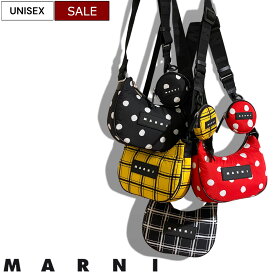 【定価102,300円(税込)】MARNI -マルニ- らしさ溢れる仕上がり♪水玉 チェック ナイロン Puffホーボーバッグ スモール ショルダー ハンドバッグ HOBO PRINT BAG SBMP0147 ブラック レッド イエロー イタリア製 ユニセックス 男女兼用