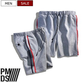 【定価26,400円(税込)】PREMIUM MOOD DENIM SUPERIOR-プレミアムムードデニムスペリオール- P.M.D.S. 立体裁断で美しいシルエットを実現！ラクしてお洒落なカラーリボンラインテーパードスウェットショーツ ジャージ セットアップ テープ 31059086 PMDS 伊製 メンズ PM2