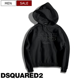 【定価103,400円(税込)】DSQUARED2 ディースクエアード 大人のラグジュアリーカジュアルを演出するスワロフスキーロゴデザイン！ブランドロゴプルオーバーパーカー スウェット スワロフスキー ロゴ 長袖 裏起毛 S74GU0746 ブラック メンズ イタリア製 COOL FIT