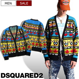 【定価149,600円(税込)】DSQUARED2 ディースクエアード どこかレトロな雰囲気を纏ったドットキャラ＆ロゴがヌケ感を演出！ドットデザインモヘア混ウールニットカーディガン セーター チロ ロゴ 長袖 S74HA1376 マルチカラー メンズ 伊製 イタリア製 RELAXED FIT 0725