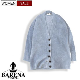 【定価73,700円(税込)】BARENA バレナ 1枚あると重宝すること間違いなし！温かくて軽い羽織心地で持ち運びにも便利な アルパカウール カーディガン Vネックニットカーディガン ベビーブルー 長袖 71031001イタリア製 レディース