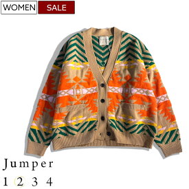 【定価59,400円(税込)】Jumper 1234-ジャンパー1234- 肌触り抜群でクセになる高品質なモンゴル産カシミアを使用したサウスウエストパターン カシミア混ウールニットカーディガン ニット カシミヤ ドロップショルダー 72931001 ベージュ 三喜商事 国内正規品 レディース