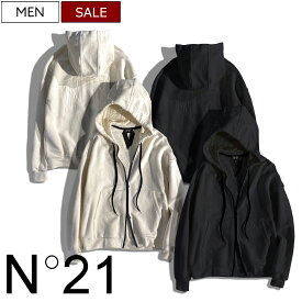 【定価86,900円(税込)】N°21 -ヌメロ ヴェントゥーノ-遊び心溢れるインサイドアウトで魅せる！大人ラグジュアリーカジュアルを演出する♪ ロゴ刺繍ジップアップフーディ パーカー スウェット オーバーフィット E1014080 ホワイト ブラック N21 No.21 メンズ イタリア製 la1