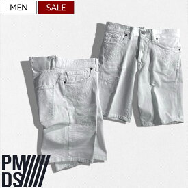 【定価29,700円(税込)】PMDS ピーエムディーエス PREMIUM MOOD DENIM SUPERIOR 大人の余裕とコナレ感醸す クラッシュ&リペア加工 デニムショーツ ショートパンツ 310591274159 ホワイト 短パン メンズ イタリア製 P.M.D.S.