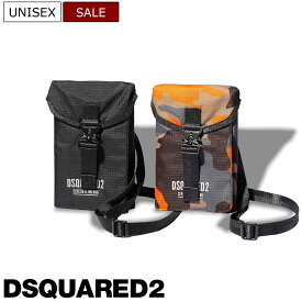 【定価37,400円(税込)】DSQUARED2 ディースクエアード　大人のラグジュアリーカジュアルを演出する！存在感を放つCERESIO 9 MILANO＆ブランドロゴ入りトラベルネックウォレット！ ネックストラップ バッグ オレンジンカモフラ ブラック S82P00026C 男女兼用 ユニセックス