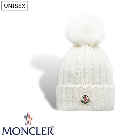 【定価39,600円(税込)】MONCLER モンクレール エコファーの飾りで魅せる 遊び心溢れるロゴワッペン付きウルトラファインメリノウールニットキャップ ビーニー ホワイト 帽子 国内正規品/モンクレールジャパン H20933B00028A9327 メンズ レディース ユニセックス 帽子