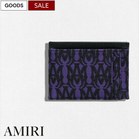 【定価68,200円(税込)】AMIRI -アミリ- ラグジュアリー感溢れる仕上がり！小物で差をつけてくれる ブランドロゴ レザー クレジットカードケース パスケース カーフレザー ブラック パープル 総柄 SRPS23MCA003 イタリア製