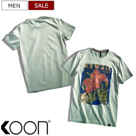 【定価14,300円(税込)】Koon ITALY クーン キャッチーなプリント＆ペイントが大人の遊び心擽る！1枚でも主役を張れる大人のクルーネックTシャツ ハイビスカス HAWAII ブルー Tシャツ 半袖 ロゴパッチ BOB ボブ 1010084 S M L XL XXL メンズ イタリア製