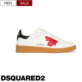 【定価97,900円(税込)】DSQUARED2 ディースクエアード 大人の上品な爽やかさ醸すカナダリーフデザイン ホワイトレザースニーカー ローカットシューズ レースアップ 靴 ブランドロゴ 牛革 ホワイト×レッド BOXER S82SN0174 イタリア製 メンズ