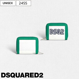 【定価63,800円(税込)】DSQUARED2 ディースクエアード　存在感を放つ80‘S デザイン！遊び心たっぷりなカラーリングが光るブランドロゴ入り ラウンドジップ2つ折りミニウォレット 財布 カードケース S82WA0059 ホワイト×グリーン 男女兼用 ユニセックス