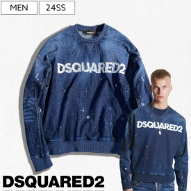 【定価119,900円(税込)】DSQUARED2 ディースクエアード 美しいストーンウォッシュ加工とイエローステッチで魅せる！ブランドロゴ入りクルーネックデニムスウェットシャツ トレーナー ブルゾン Gジャン ジージャン S74DM0807 ウォッシュデニム インディゴ メンズ イタリア製