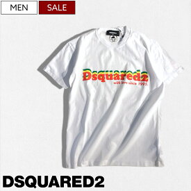 【定価42,900円(税込)】DSQUARED2 ディースクエアード ボブ・マーリーへの敬意を表したラスタカラーカラー！ブランドロゴデザインクルーネックTシャツ カットソー 半袖 ティーシャツ ラスタカラー ホワイト S71GD1253 Cool Fit メンズ