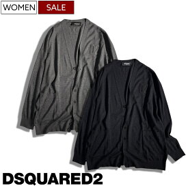 【定価69,300円(税込)】DSQUARED2 ディースクエアード シンプルで使いやすい1着！オーバーシルエットでゆるっと着られる ロゴ刺繍入り ウールニットカーディガン 長袖 セーター ミドル D2 ドロップショルダー ダークグレー ブラック S75HA1108 レディース