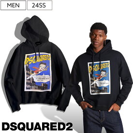 【定価91,300円(税込)】DSQUARED2 ディースクエアード 躍動感溢れるベティちゃんこと"ベティー・ブープ"とのコラボアイテム！優しいコットン地で着心地抜群！ブランドロゴ入りフーディーパーカー スウェット フード ブラック S74GU0786 メンズ イタリア製