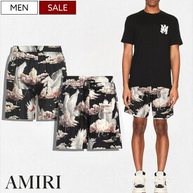 【定価170,500円(税込)】AMIRI -アミリ- 都会的な大人カジュアルを演出する！肌触り滑らかな最高級シルク生地を使ったラグジュアリーな1本！ペガサス柄 シルクショーツ ショートパンツ 絹 All Over Pegasus Print Pj Shorts 短パン ブラック SRSS23MPB016 メンズ イタリア製