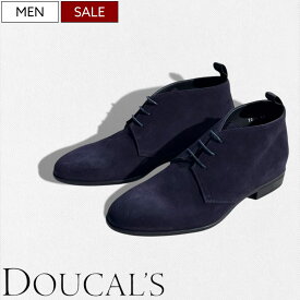 《70%OFF》【定価68,200円】DOUCAL’S ドゥーカルス デュカルス “イタリアを代表するドレスシューズブランド 上質なスウェードレザーを用いた チャッカブーツ レースアップシューズ ショート 革靴 ダークネイビー イタリア製 メンズ