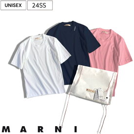 【定価83,600円(税込)】MARNI -マルニ- 美しいシルエットと鮮やかなカラーリングが光る！イタリアブランドらしいユーモア溢れる刺繍ロゴ入りオーガニックコットンクルーネック3パックTシャツ 3PAC ショートスリーブ ホワイト ネイビー ピンク THJE0211 ユニセックス