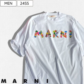 【定価64,900円(税込)】MARNI -マルニ-　遊びココロ溢れたフラワーロゴデザインが生み出す大人のラグジュアリーカジュアル！ ブランドロゴ入りクルーネックTシャツ ティーシャツ トップス ハーフスリーブ 半袖 オーバーフィット ホワイト HUMU0223 メンズ