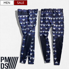 【定価42,900円(税込)】PREMIUM MOOD DENIM SUPERIOR-プレミアムムードデニムスペリオール- P.M.D.S. カルビコ社の ハイパーストレッチナイロンを用いたジオメトリック柄パンツ ドッキング ジャージ リラックス ネイビー セットアップ 31059041 伊製 PMDS メンズ pm01