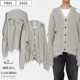 【定価58.300円(税込)】Maison MIHARA YASUHIRO-メゾン ミハラヤスヒロ- リラクシーなオーバーサイズフィット！上質コットンが生み出す極上な着心地でヌケ感溢れるブリーチ デストロイニットカーディガン ドロップショルダー Vネック bleached knit J12CD501 メンズ 日本製