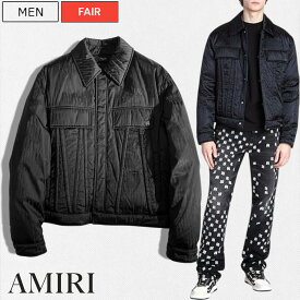 【定価352,000円(税込)】AMIRI -アミリ- 圧倒的なオーラを放つ総柄ブランドロゴデザインが魅力的！野暮さのない美しいシルエットが光るブランドロゴ入りダウンコーチジャケット！ ブルゾン LACQUARD FILLED TRUCKEP ブラック アウター コート MOS062 イタリア製 メンズ