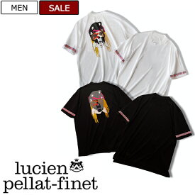 【定価165,000円(税込)】lucien pellat-finet×Elvis Presley ルシアンペラフィネ　一目でエルヴィスプレスリーとわかるスカルが鎮座したバックシャンは雰囲気抜群！星条旗刺繍も相まってアメリカンなクルーネックTシャツ　ホワイト ブラック　29314402　イタリア製　メンズ