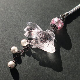 根付 ほたる玉 金魚 帯飾り バッグチャーム 光る とんぼ玉 ガラス工芸 携帯ストラップ ピンク