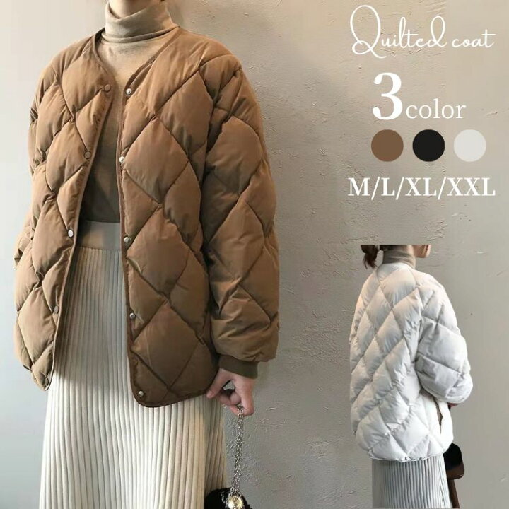楽天市場】【送料無料】 レディース ノーカラー キルティング コート 