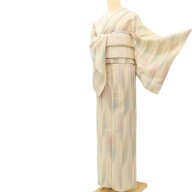 《20%OFFクーポン★11日1:59まで》【中古】百華 Y5467 夏着物 明石ちぢみ 矢羽絣 正絹 紗紬