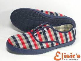 訳あり品 エリシアーズ ウール フェルト チェック スニーカー Q2322 男性用 ネイビー 約26.0cm 41 ELISIRS WOOL FELT CHECK SNEAKER RED メンズ (es004)