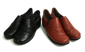 本革 牛革 幅広ゆったり5E 牛革シャーリングシューズ レディース靴（22.0～24.0cm）ブラック レッド2色