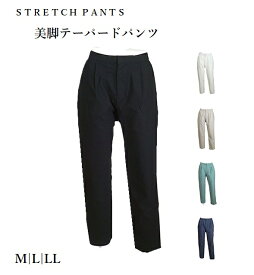 高機能スラックス 美脚 裏メッシュ タックテーパード パンツ 選べる股下60/65cm (M・L・LL) ブラック・ネイビー・オフホワイト・グレージュ・セージ 5色【春夏】