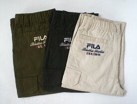 メンズ 一枚1200円！お買い得3色組 ＜FILA＞ すっきりらくらくカーゴパンツ（股下70cm) (S）アイボリー　チャコール　カーキ