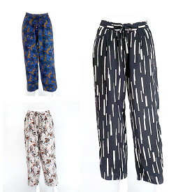 ゆったりテーパードシルエット さらりレーヨン素材 プリントワイドパンツ 接触冷感 股下62cm（S～4L） ブラウン系花柄 モノトーン リーフ柄 3色