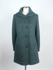 上質でお洒落なミックスウール　ボリューム衿で暖かい　ウール混デザインコート（M～3L）グリーン【秋冬】