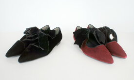 上品な足元に ベロアリボンフラットパンプス レディース靴 (M(23.0~23.5cm) / L(24.0cm) ) ワイン・ブラック 2色