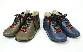幅広ゆったり4E＜ポポラーレ＞ 配色サイドゴアシューズ ハイカット レディース靴 （M～3L） カーキ・ネイビー 2色