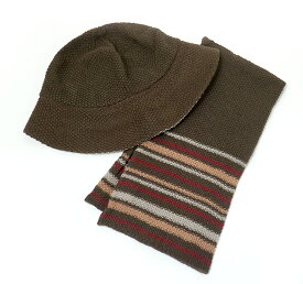 ＜2点セット＞日本製 ふんわりウール混あったか帽子＆マフラー レディースファッション（頭囲56～57.5cm対応）ブラウン ネイビー　2色