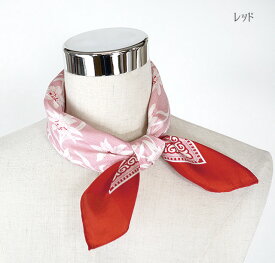 現品限り！＜日本製＞シルク100% 花柄スカーフ 正方形 薄手 レディースファッション（54cm×54cm）ブルー レッド ブラック 3色