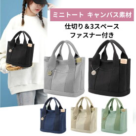 【プレミアムキャンバス素材・ミニトート】 [STYLIVA] ミニトートバッグM 自立 大容量 仕分け 多機能 ランチバッグ 2WAY 手持ち 手提げ 上質 厚手 ファスナー レディース メンズ ポケット 弁当箱 散歩 ペット 犬 猫 ブラック グレー ネイビー チャームキーホルダー付き
