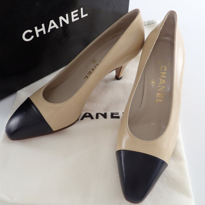 楽天市場】CHANEL【シャネル】 ベージュ×ブラック バイカラー パンプス 