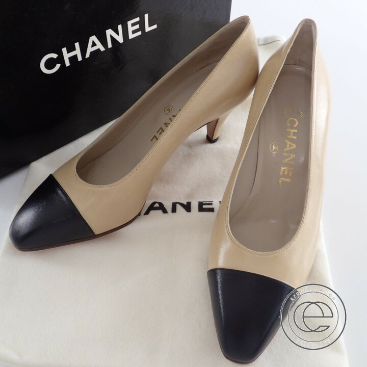 楽天市場】CHANEL【シャネル】 ベージュ×ブラック バイカラー パンプス 