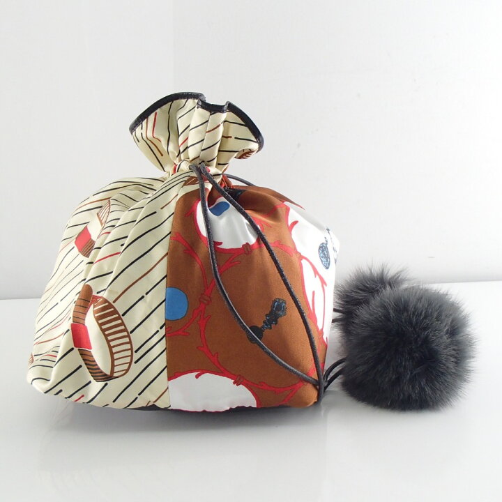 楽天市場】manipuri マニプリ 総柄 ファーポンポン付 巾着バッグ  