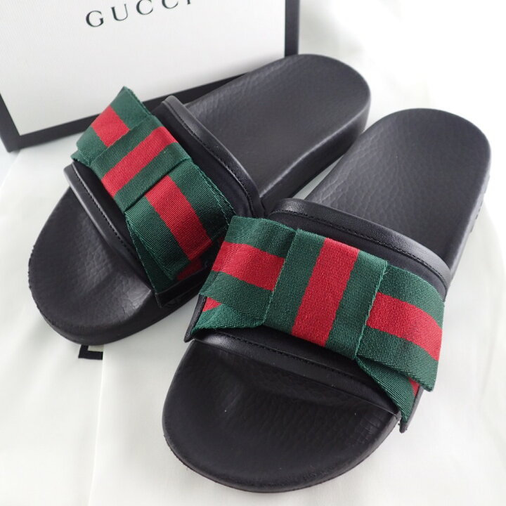 楽天市場】GUCCIグッチ シェリー サテン×ラバー リボンサンダル 