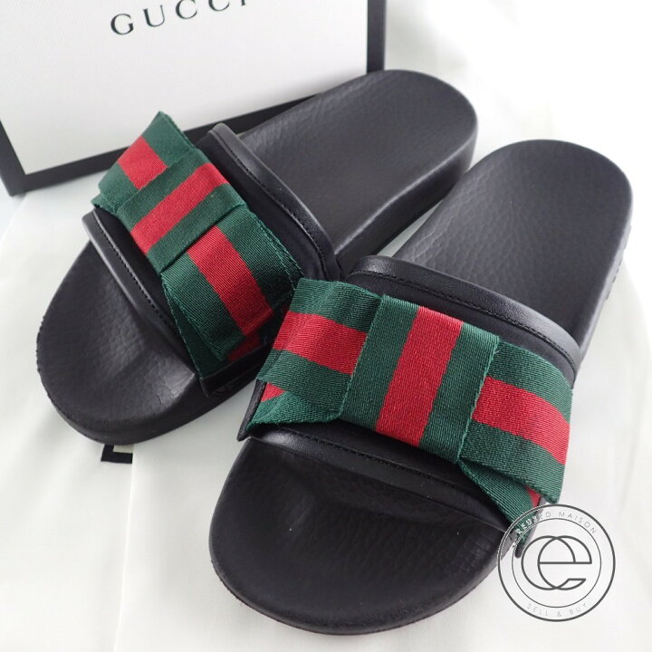 楽天市場】GUCCIグッチ シェリー サテン×ラバー リボンサンダル  