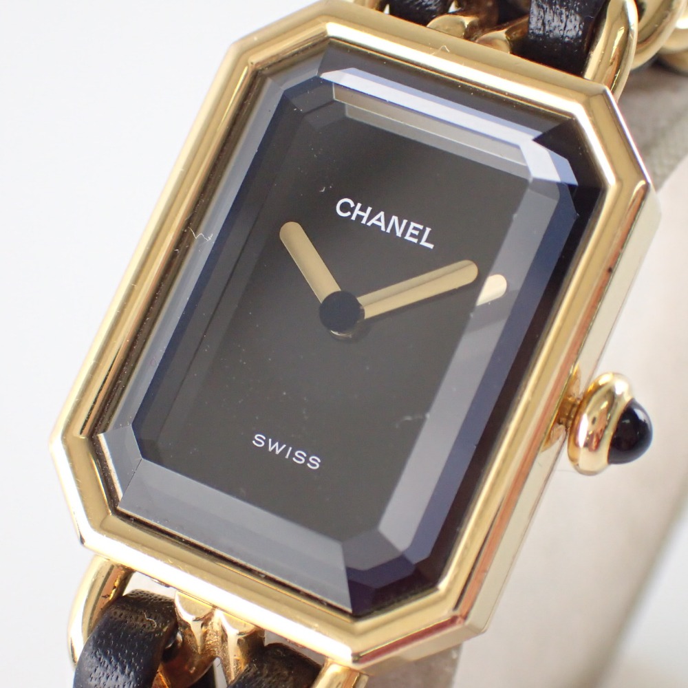 CHANELシャネル PREMIEREプルミエール PLAQUE OR G 20 M メタル×レザーベルト 腕時計 M ゴールド/ブラック レディース  【中古】 | ブランドリサイクル　エコスタイル