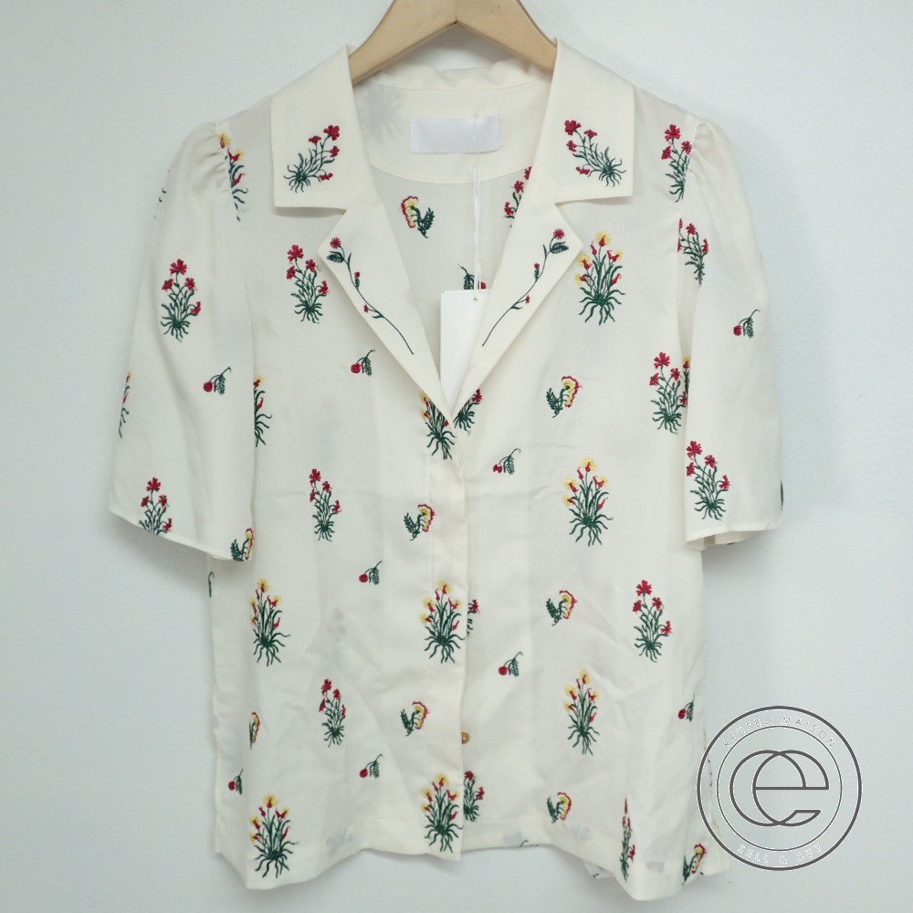mame マメ ■MM18SS SH045 Pedicel Embroidery Open-Necked Shirt/フラワー刺繍Vネックシャツ  トップス 2 オフホワイト レディース 【中古】 | ブランドリサイクル　エコスタイル