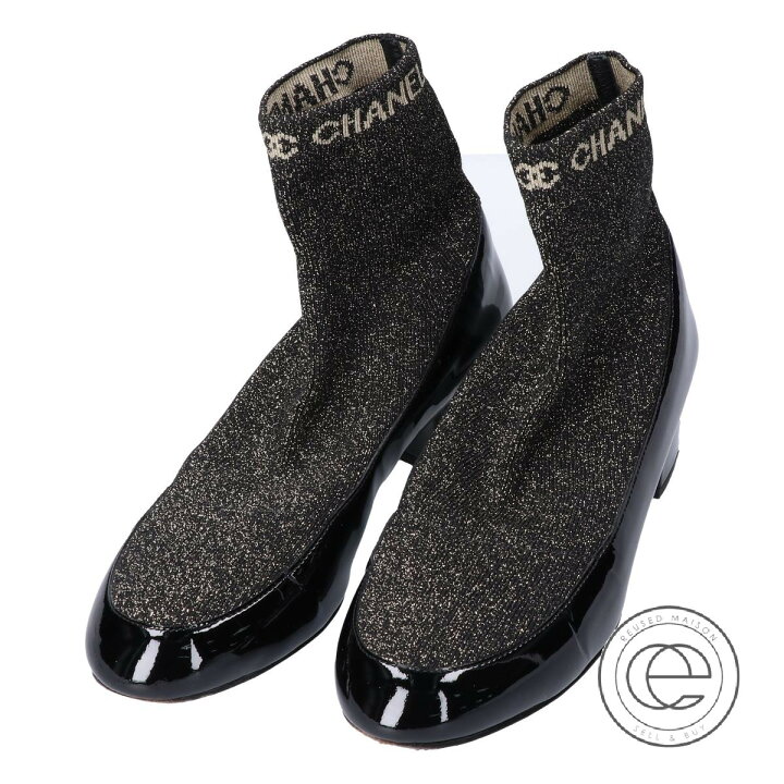 楽天市場】CHANEL シャネル ラメ ソックスブーツ 36C ブラック  